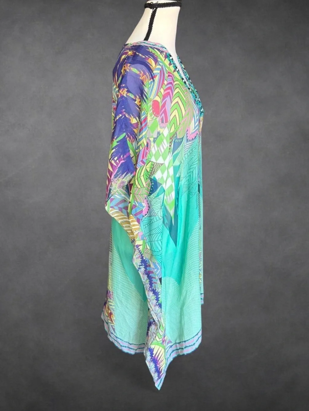 Hale Bob Silk Embellished Geometric Kaftan Tunic Dress/Cover-Up - Size S